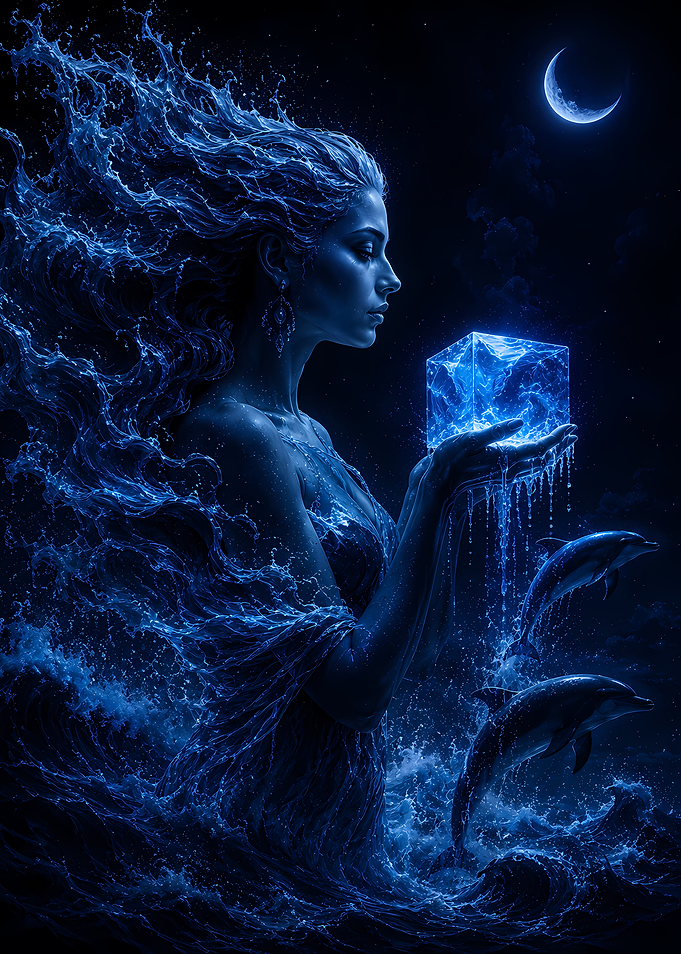Water Goddess Holding Crystal Cube