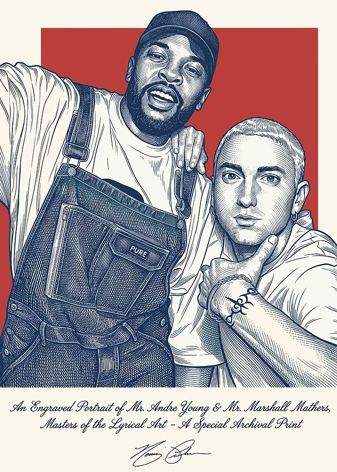 Engraved Portrait of Dr. Dre and Eminem