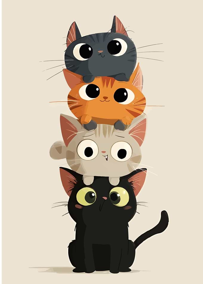 Stack of Cute Cartoon Cats