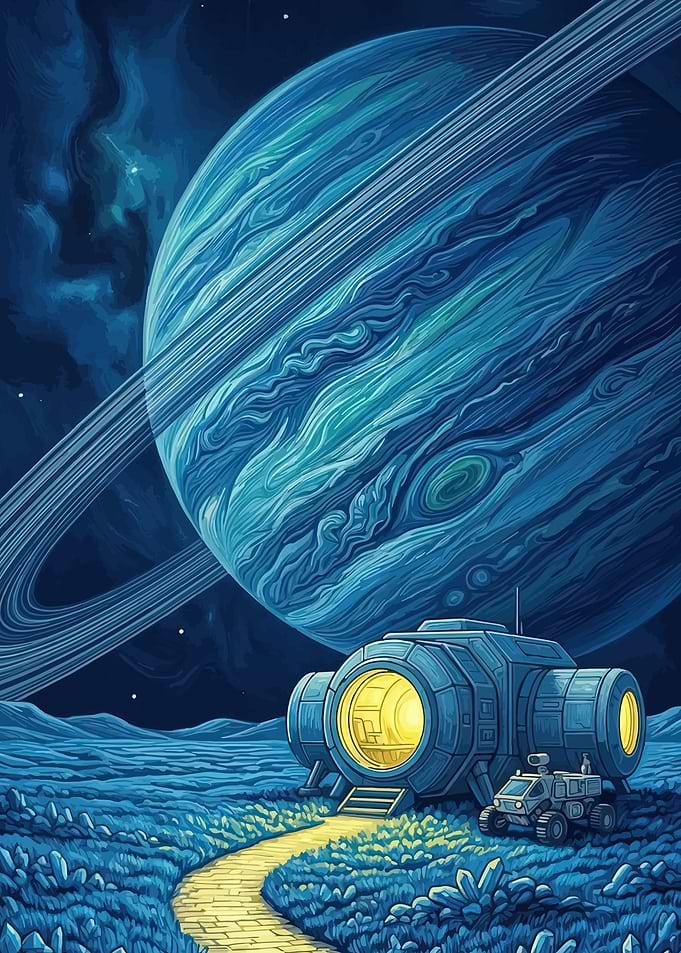 Alien Planet Base with Ringed Planet