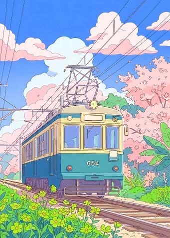 Train passing through a scenic landscape