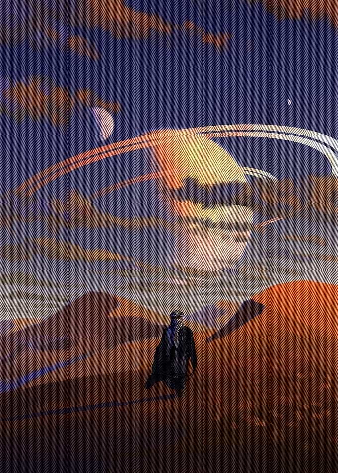Desert Wanderer Under Alien Sky