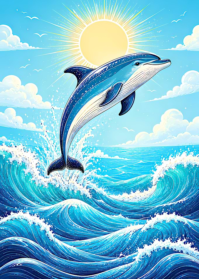 Dolphin leaping from ocean waves