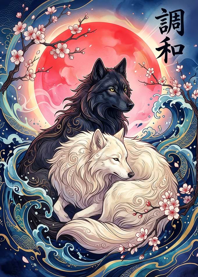 Wolves Black and White Harmony