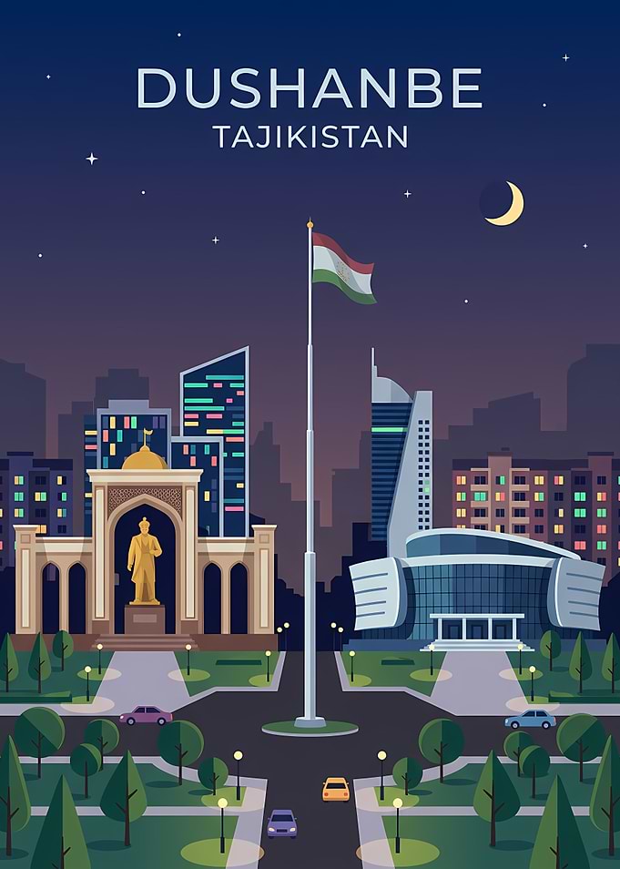 Dushanbe Tajikistan Cityscape at Night