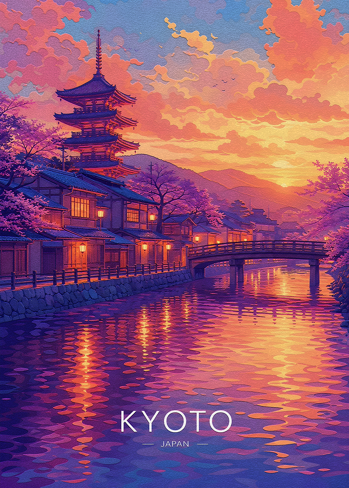Kyoto Japan Pagoda Sunset River