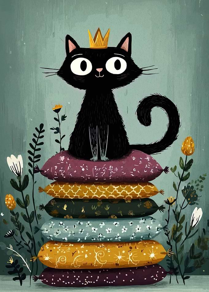 Black Cat Princess on Pillows