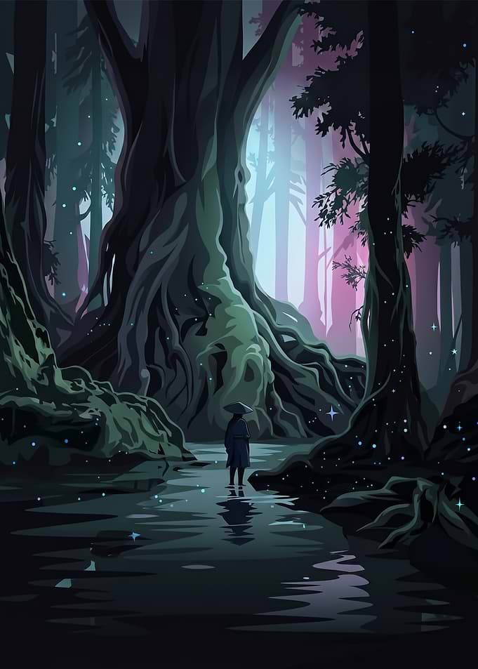 Mystical Forest with Lone Figure