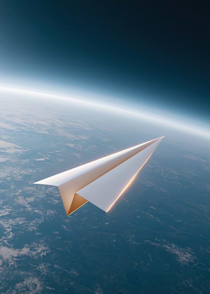 Paper Airplane Flying over Earth