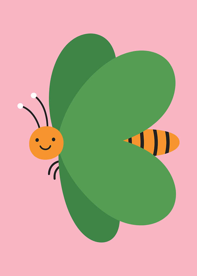 Cute Cartoon Butterfly on Pink Background
