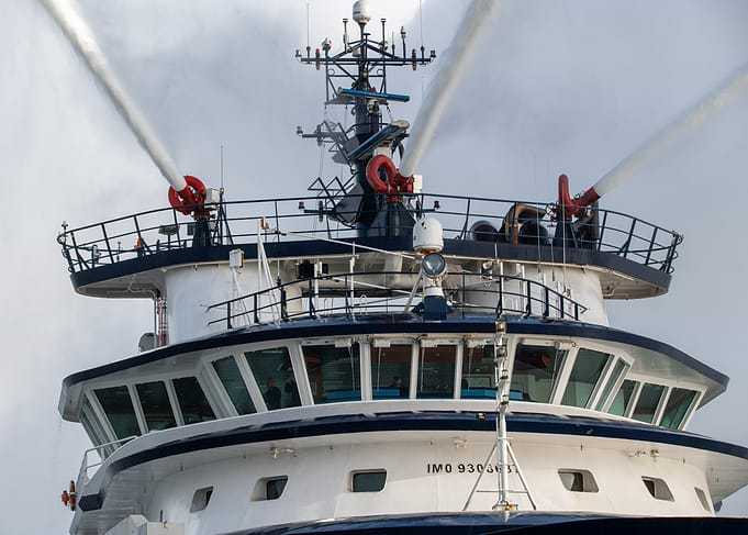 Ship's Firefighting Monitors in Action
