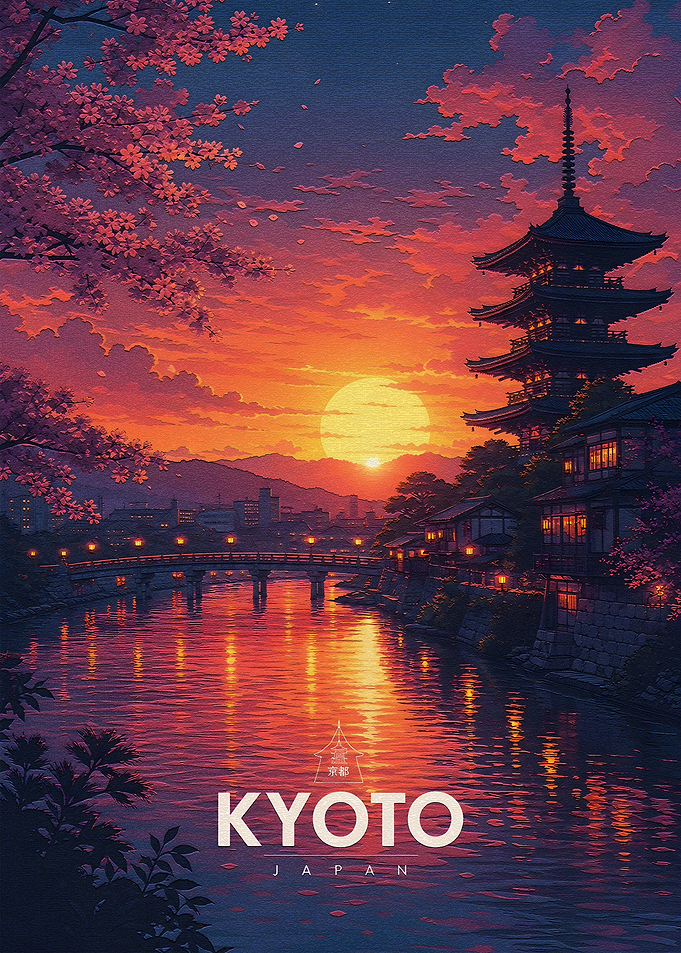 Kyoto Sunset Pagoda River
