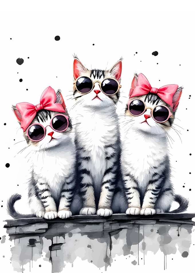 Three Cool Cats with Sunglasses