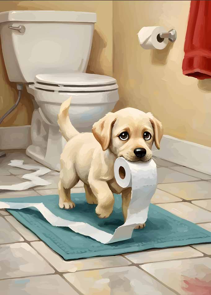 Puppy with Toilet Paper Roll