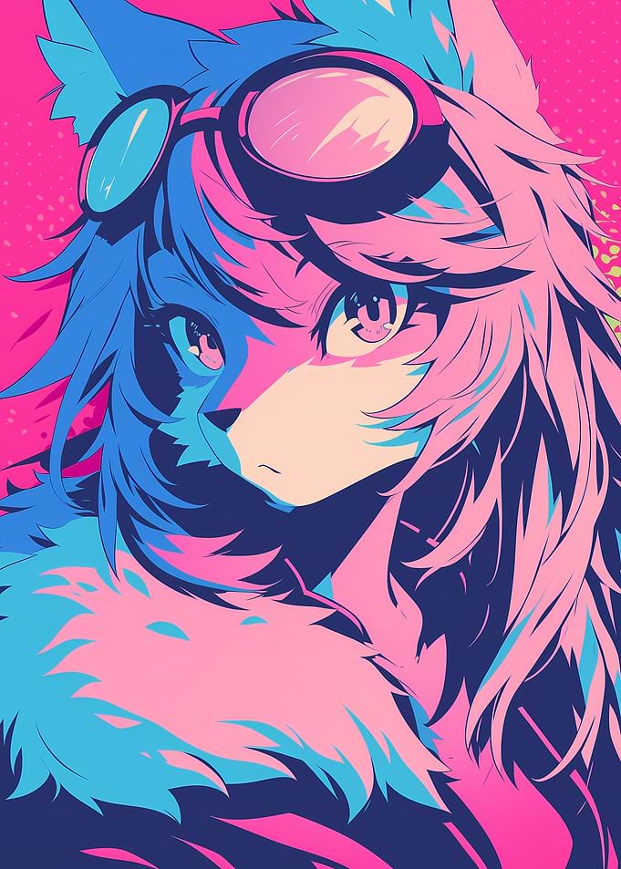 Anime Wolf Girl with Goggles
