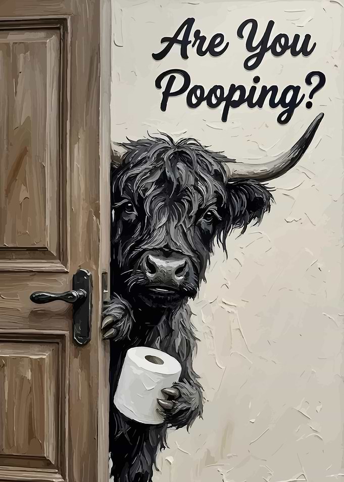 Highland Cow Peeking with Toilet Paper