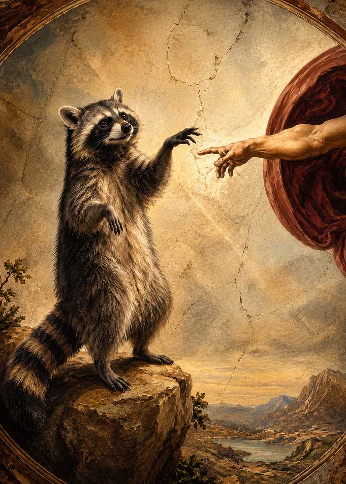 Raccoon Reaching for God's Finger