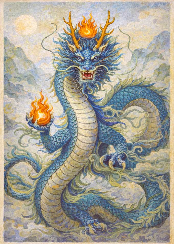 Blue Dragon with Fire