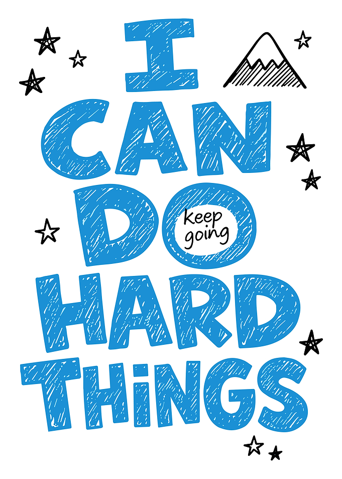 Motivational Blue Typography I CAN DO HARD THINGS Scribble Text Wall Art Poster