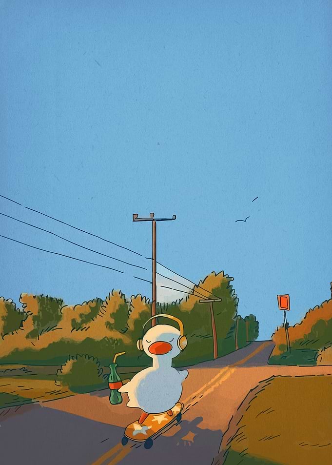 Duck on Skateboard with Drink