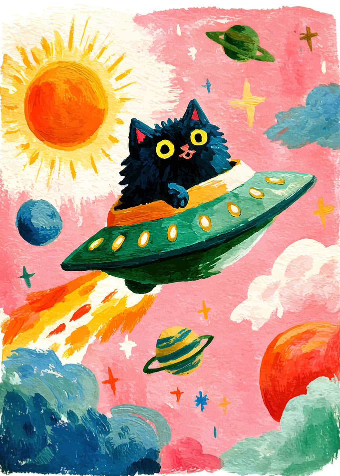 Cat in a UFO in Space