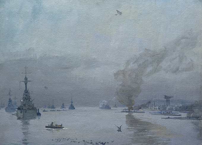 The Fleet, a Misty Day, 1917 - Firth of Forth by John Lavery WW1 Historical Painting