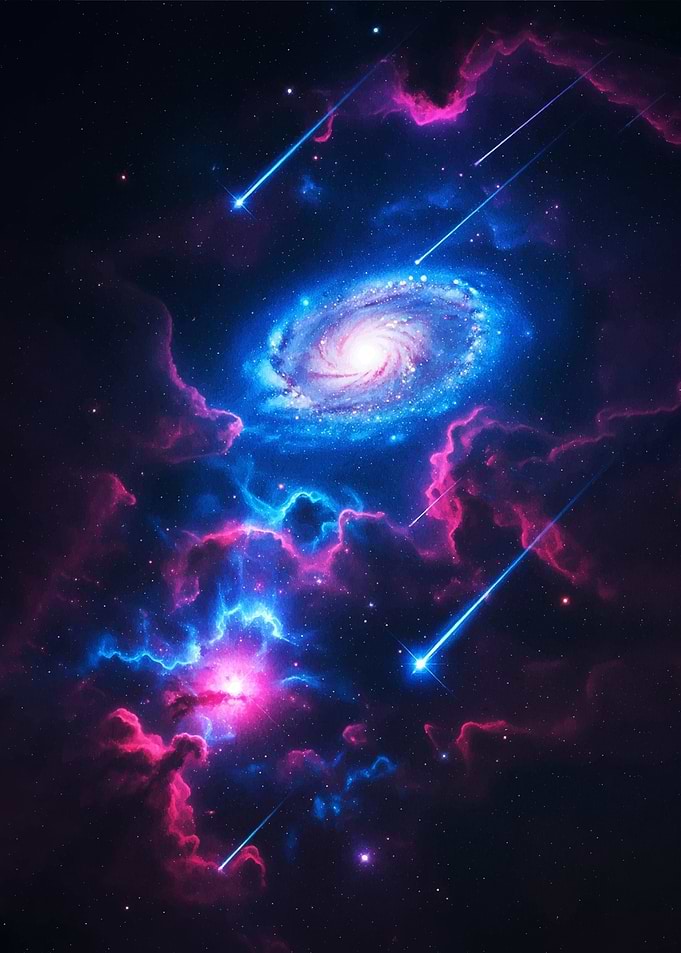Galaxy with shooting stars