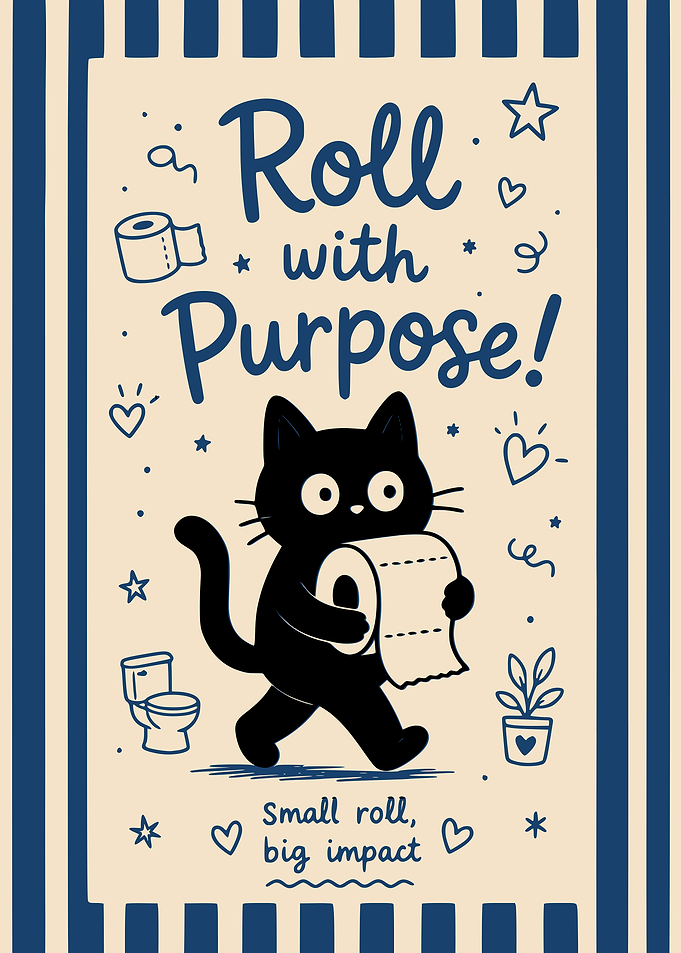 Black Cat with Toilet Paper Funny Bathroom Art