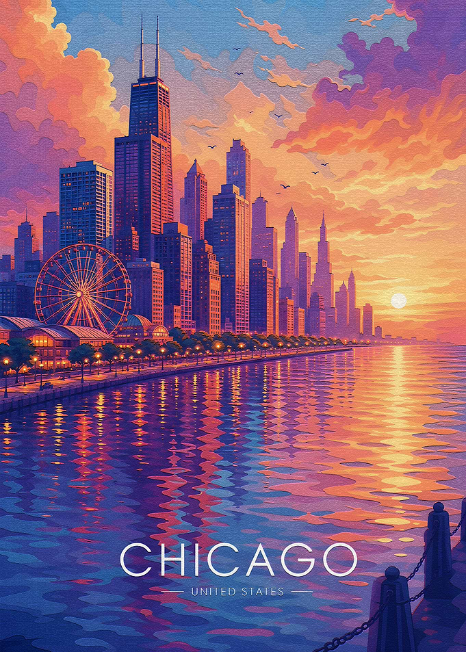 Chicago Skyline at Sunset