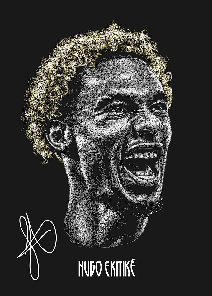 Hugo Ekitike Scribble Art Style With Signature