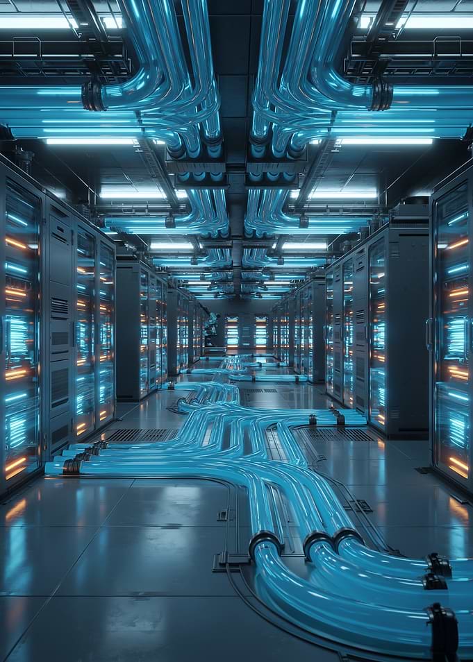 Futuristic Server Room with Blue Cables