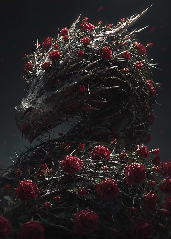 Dragon Covered in Roses and Thorns