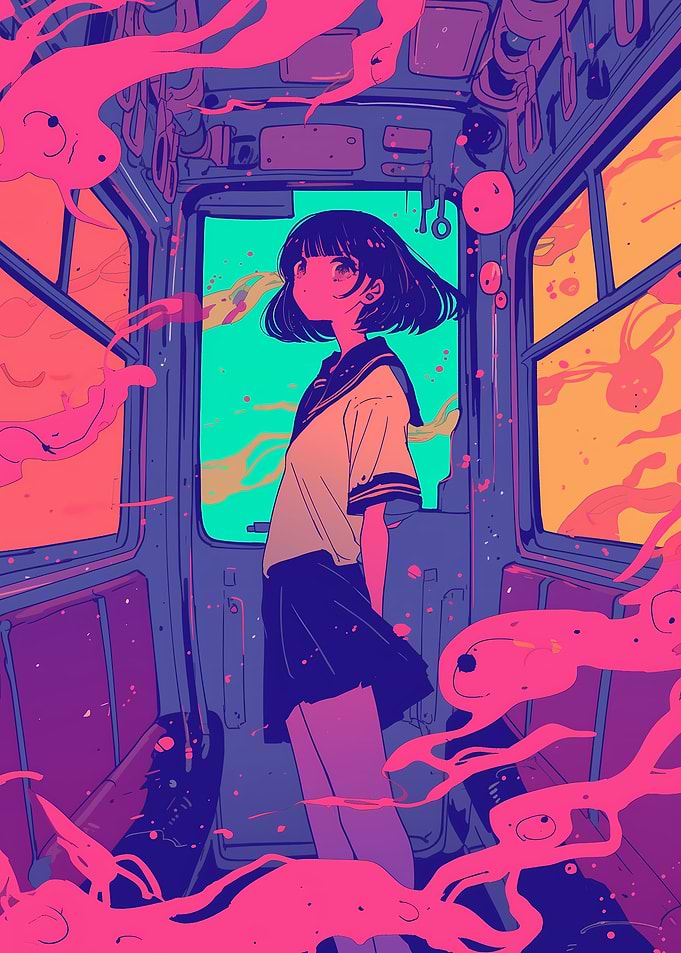 Anime Girl in a Train