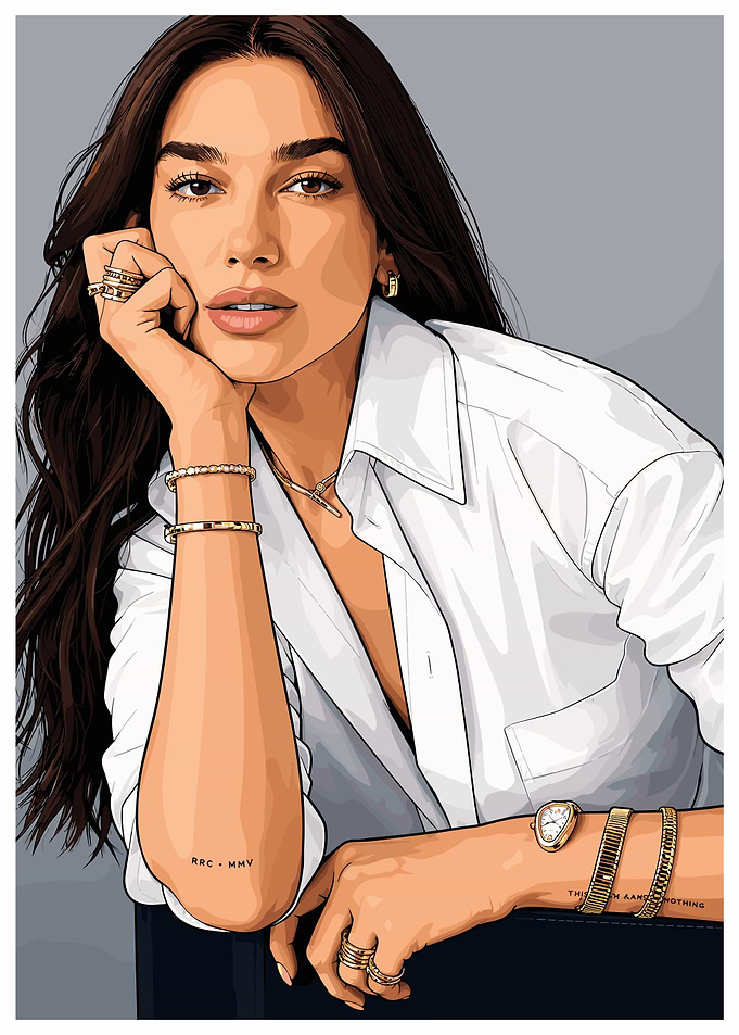 Dua Lipa in White Shirt with Jewelry