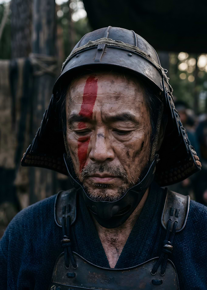 Samurai Warrior with Red Markings