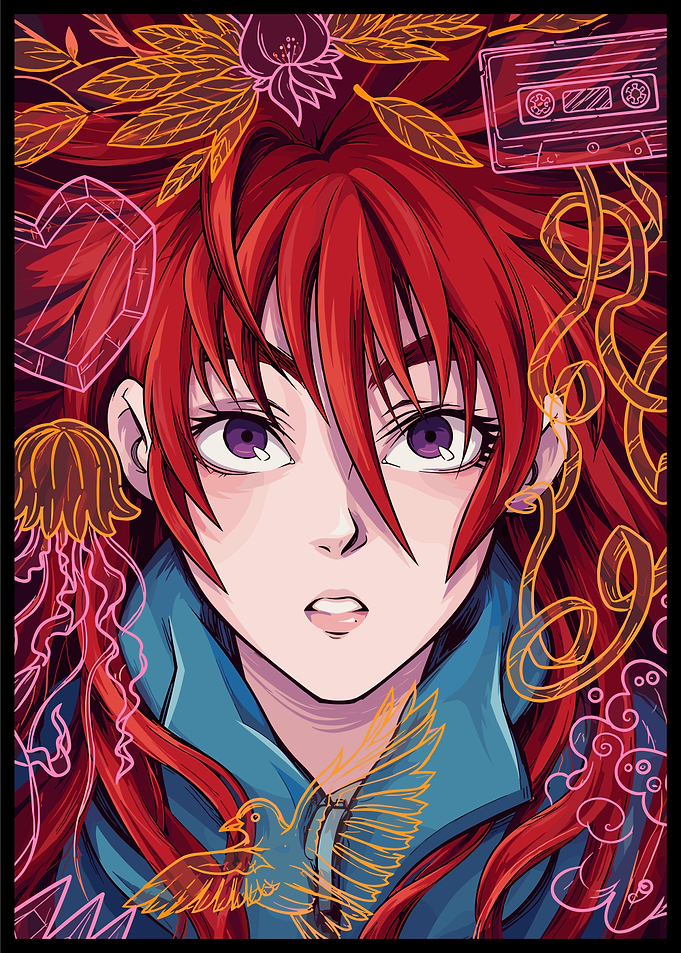 Girl with Red Hair and Purple Eyes