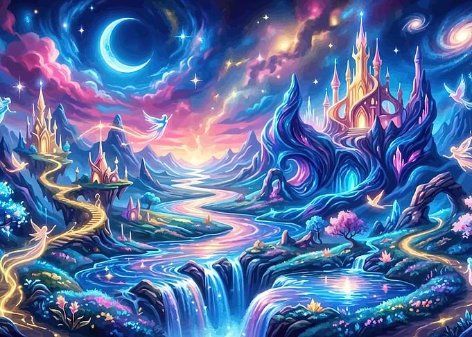 Enchanting Fantasy Landscape with Castles and River