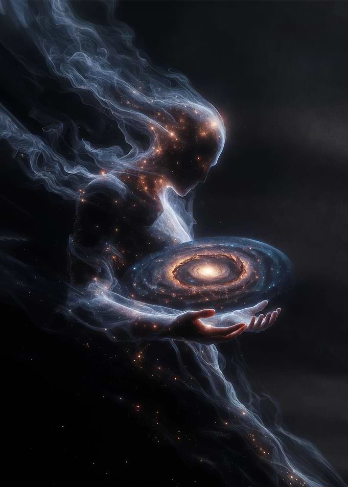 Cosmic Being Holding a Galaxy