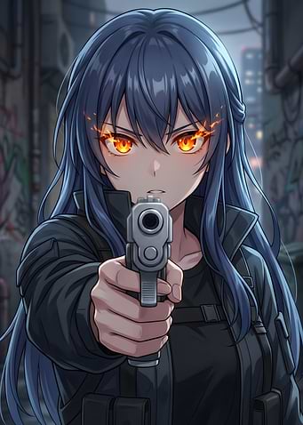 Anime Girl Aiming a Gun