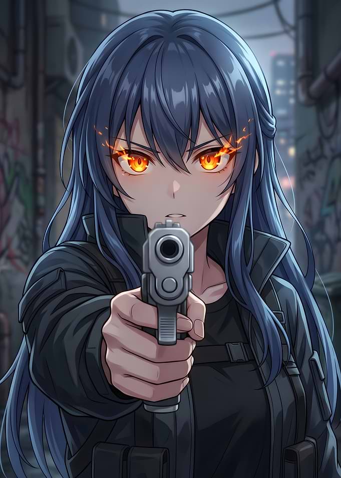 Anime Girl Aiming a Gun
