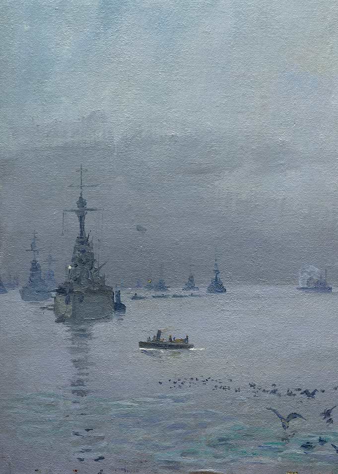 The Fleet, a Misty Day, 1917 - Firth of Forth by John Lavery WW1 Historical Painting
