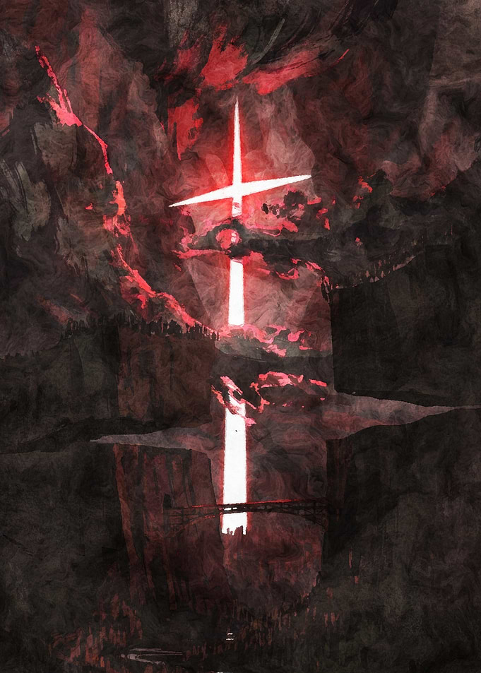 Dark Fantasy Cross in Cave Falls