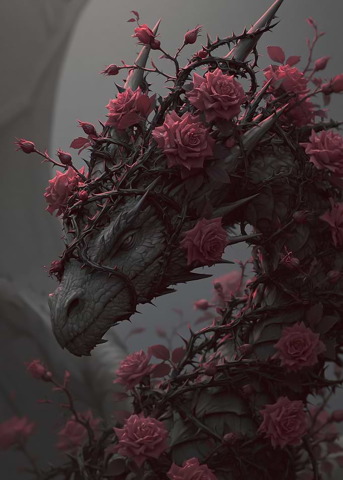 Dragon Covered in Roses and Thorns