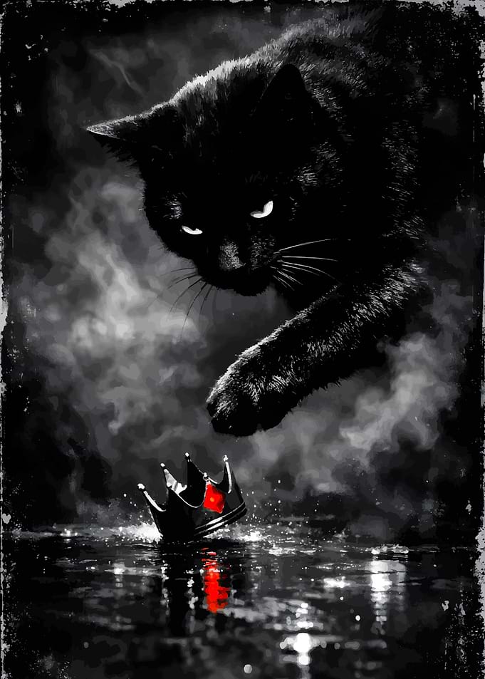 Black Cat and Crown in Water