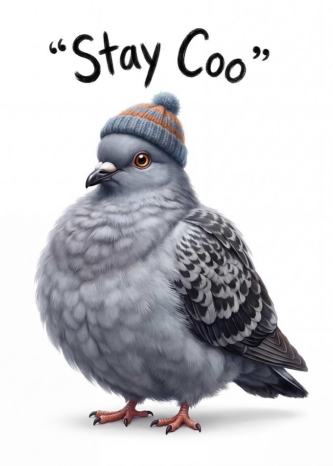 Pigeon Wearing a Beanie - Stay Coo