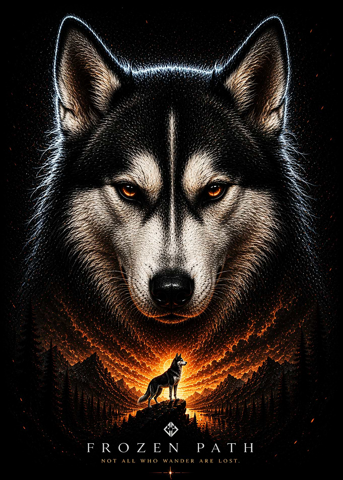 Wolf in Fiery Landscape