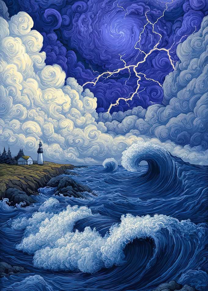Stormy Seas and Lighthouse
