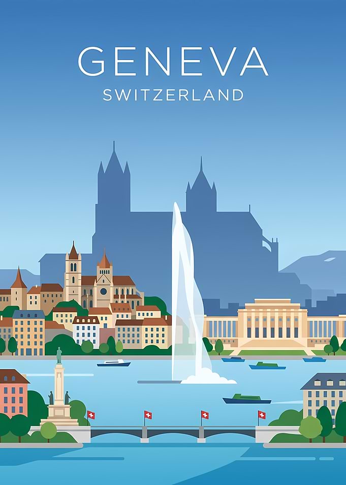 Geneva Switzerland Skyline Poster