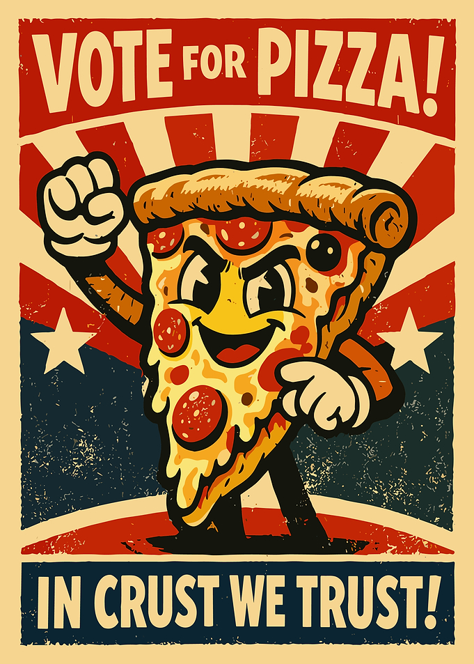 Vote for Pizza Vintage Propaganda Poster Retro Funny Food Wall Art