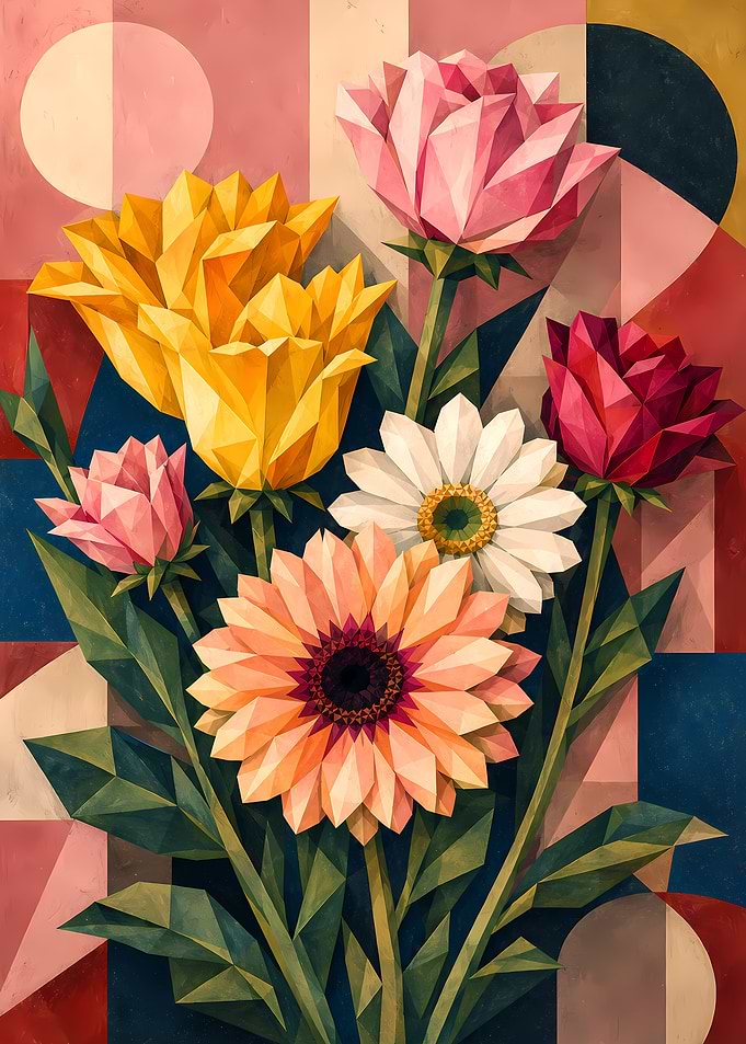 Colorful Bouquet Geometric Floral Arrangement